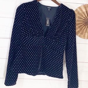 NWT Express Black velvet polka dots plenum top SM